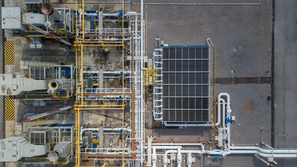 Aerial view natural gas pipeline, High pressure pipes gas plant pipelines, Industry natural gas pipeline with high pressure compressor station energy transportation infrastructure, Gas plant station.