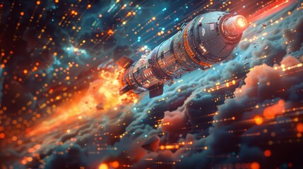Futuristic Rocket Launch with Digital Effects - Generative AI