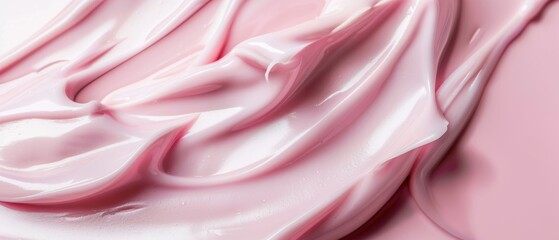 Obraz premium Moisturizer patterns on light pink, glossy texture, creating a smooth, soft vibe