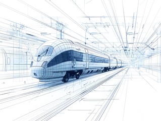 Fototapeta premium Futuristic Infographic Blueprint of High Speed Train Manufacturing Components