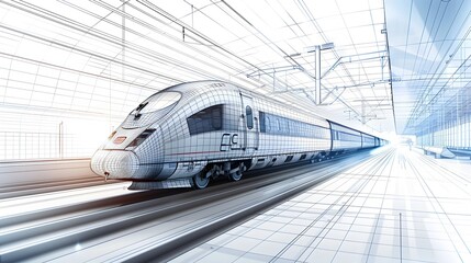 Naklejka premium Futuristic Blueprint of High Speed Train Manufacturer s Structural Components