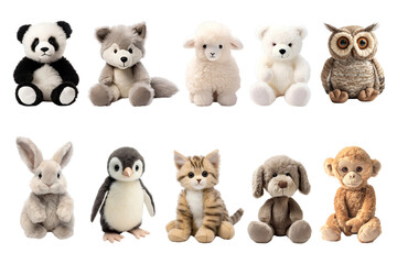 Animal plush doll png element set, transparent background
