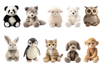 Animal plush doll png element set, transparent background