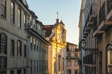 Naklejka premium Old Town Lisbon. Street view of typical houses in Lisbon, Portugal, Europe