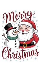 Merry Christmas (Illustration-typography) Santa Cluas, Rendier, Snowmen, Gifts. kids