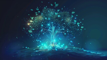 Illuminated Path: Digital Tree with Glowing Career Branches â€“ Organic Bright Vector Graphic Concept for Growth and Success