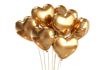 a bunch of gold heart balloons