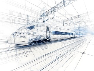 Minimalist Infographic Blueprint of a High Speed Train Components Manufacturer