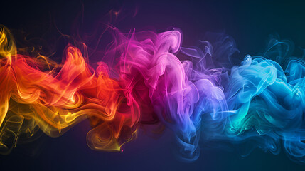 Vibrant smoke against black backdrop Black brick wall neon light empty,abstract colorful wavy lines on black background,Colorful smoke with black background
