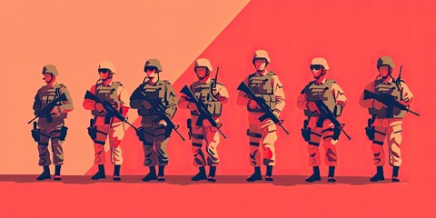 Marching Soldiers in Graphic Style