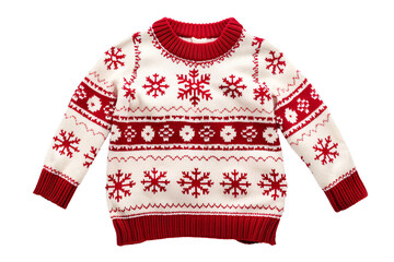 a red and white sweater with snowflakes