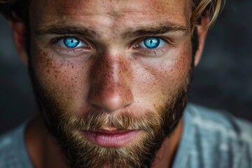 Obraz premium A close-up portrait of a man with bright blue eyes