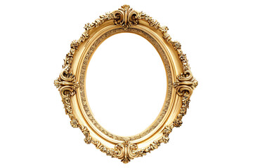 a gold oval frame with a white background