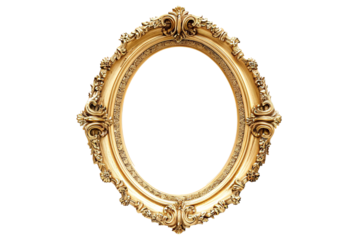 a gold oval frame with a white background