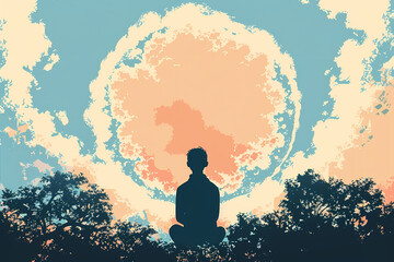 Person Meditating Under a Radiant Sky