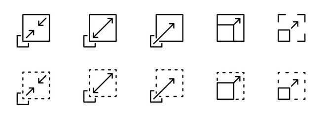 Scalability or scalable icon set. Size, resize icons. Size scale expand icon