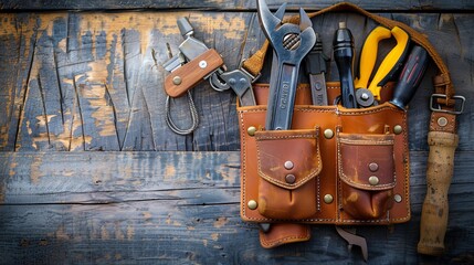 "A tool belt with tools."

