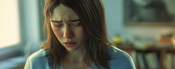 A poignant scene showing a girl distressed by online harassment and cyberbullying highlighting the risks in 52 aspect ratio Stunning crisp vivid detailed high-contrast colorful well-lit