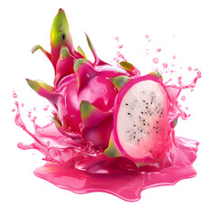 Dragon fruit with splash, PNG image