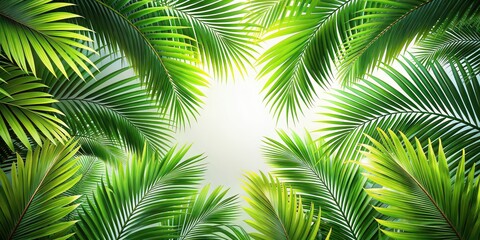 Palm leaves background with vibrant green foliage, tropical, nature, design, texture, backdrop, exotic, lush, foliage