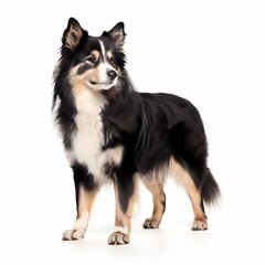 Fototapeta premium Swedish Lapphund dog breed standing against white background, AI Generated