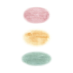 Abstract watercolor pink, yellow and green stains. Hand drawn clip art illustration isolated on transparent background. Set of backdrop splashes in traffic light colors for cards, graphic design