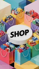 Fototapeta premium shopping bags and Shop button