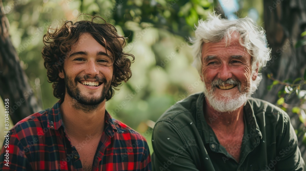 Poster the smiling elderly man and young man