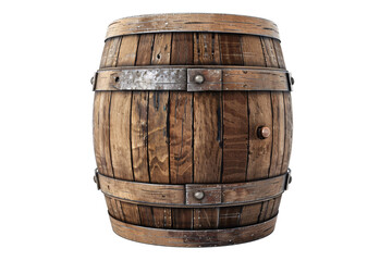 a wooden barrel with metal rings