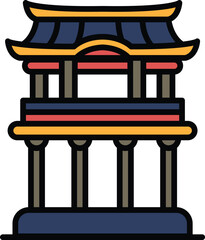 black and white drawing of a building with a roof