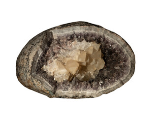 quartz geode  on white, isolated