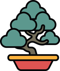 A black and white drawing of a tree in a pot