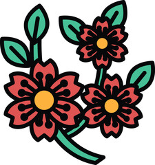 A black and white drawing of a flower with three petals