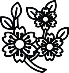 A black and white drawing of a flower with three petals