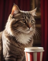 Captivated by the stage, an anthropomorphic cat watches intently at the theater
