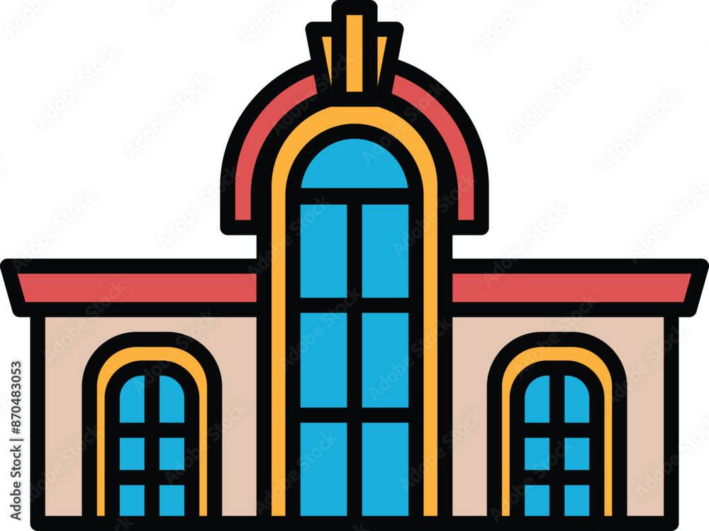 Poster a large building with a large archway and many windows