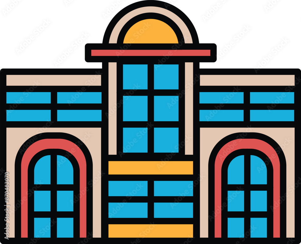 Poster a large building with a large archway and many windows