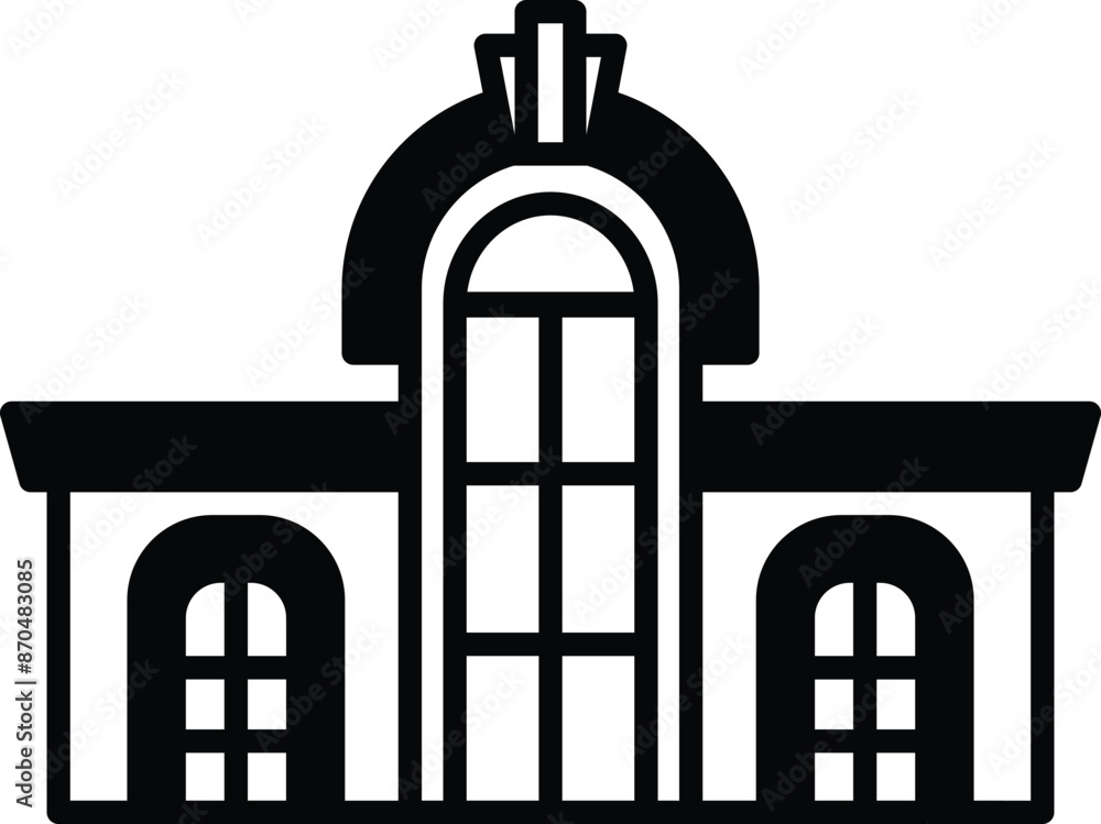 Aufkleber a large building with a large archway and many windows