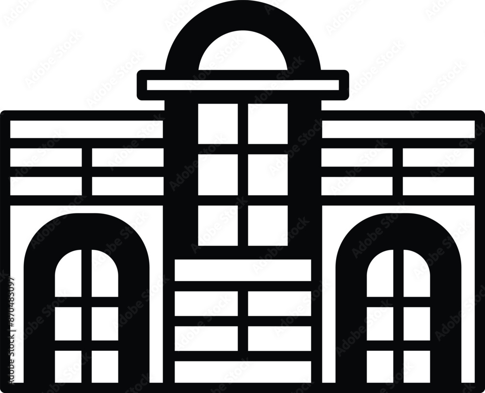 Aufkleber a large building with a large archway and many windows
