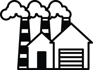 black and white drawing of a factory with a house next to it