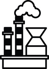 black and white drawing of a factory with a house next to it