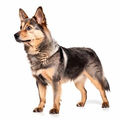 Fototapeta premium Swedish vallhund dog breed standing against white background, AI Generated