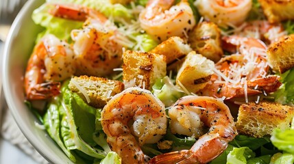 Grilled Shrimp Caesar Salad with Homemade Croutons