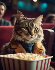 Captivated by the stage, an anthropomorphic cat watches intently at the theater