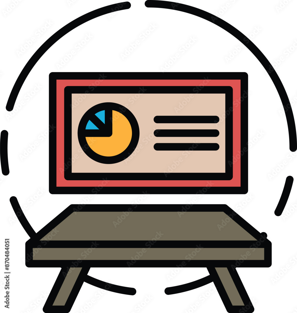 Poster a black and white drawing of a computer monitor with a pie chart on it