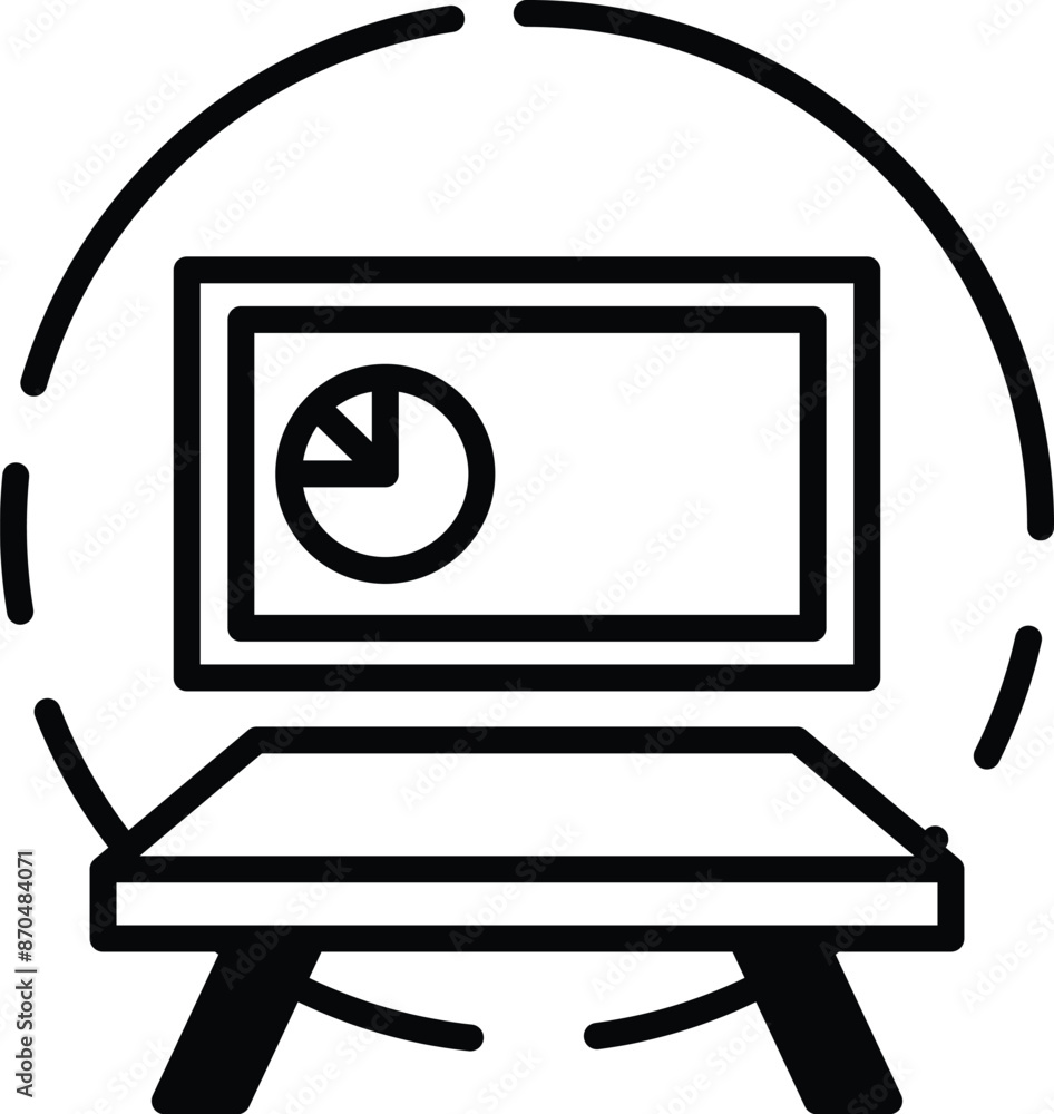 Poster a black and white drawing of a computer monitor with a pie chart on it