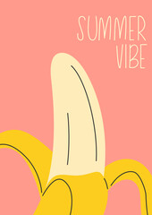 Hand drawn card with doodle bananas for summer time. Summer vibe