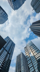 Amazing long-angle view of modern office buildings. Business and finance concepts.