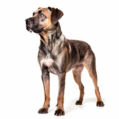 Obraz premium Treeing tennessee brindle dog breed standing against white background, AI Generated