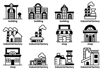 Fototapeta premium The image is a collection of different buildings, including a factory, a shop